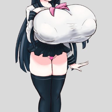 danganronpa, danganronpa 1, maizono sayaka, iron-0xide, sanka-tetsu, bimbo, black hair, breasts, gigantic breasts, gigantic nipples, huge breasts, huge nipples, hyper, hyper breasts, impossible clothes