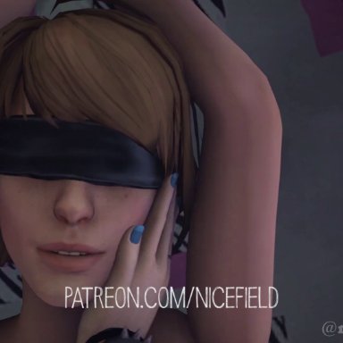 life is strange, chloe price, max caulfield, nicefield, nicefieldnsfw, 2girls, bdsm, blindfold, blue hair, bondage, breasts, dyed hair, kissing, kissing neck, lesbian