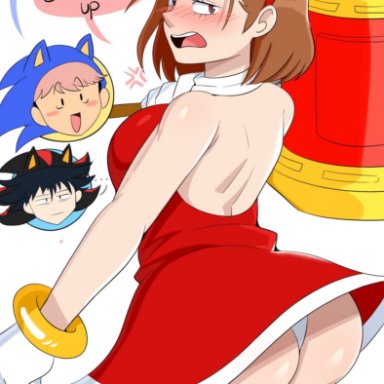 jujutsu kaisen, sonic (series), amy rose, fushiguro megumi, itadori yuuji, kugisaki nobara, shadow the hedgehog, sonic the hedgehog, jinu, 1girls, 2boys, adult, aged up, alternate ass size, alternate breast size