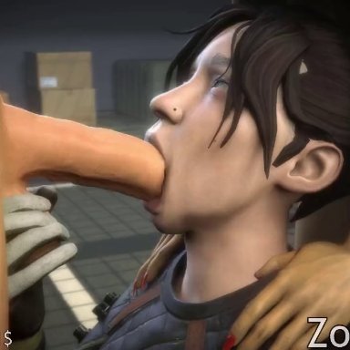 apex legends, loba, wraith (apex legends), zonkyster, 1boy, 2girls, angry, angry face, black hair, blue eyes, clothed, cum, cum in nose, cum swap, deepthroat