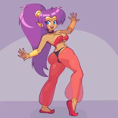 nintendo, pokemon, shantae, shantae: half-genie hero, lopunny, pok&#233;mon (species), shantae (character), supersatanson, 1girls, arabian clothes, arabian female, ass, bare shoulders, belly dancer, belly dancing