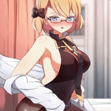 azur lane, z23 (azur lane), 1boy, 1girls, blonde hair, blue hair, blush, glasses, pantyhose, sex, animated