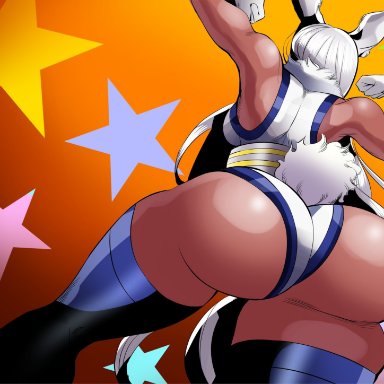 my hero academia, miruko, rumi usagiyama, chanleefat, 1girls, animal ears, ass, biceps, breasts, bunny ears, bunny tail, clothing, dark skin, dark skinned female, female