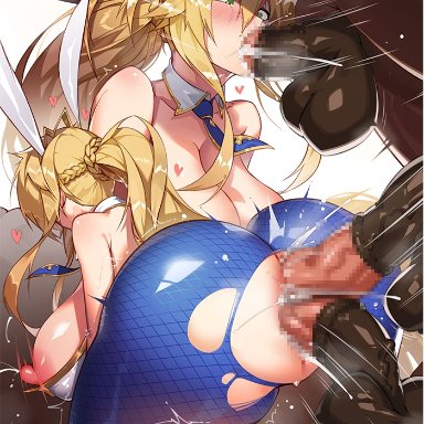 fate/grand order, fate (series), artoria pendragon, powzin, anal, anal sex, animal genitalia, animal penis, anus, areola, ass, big penis, blonde hair, blush, breasts