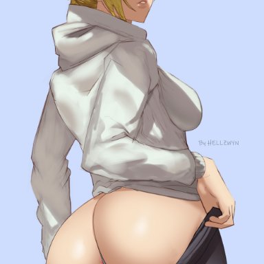 attack on titan, shingeki no kyojin, annie leonhardt, hell904, 1girls, ass, big ass, big butt, female, female only, leggings, looking at viewer, looking back, panties, pants pull