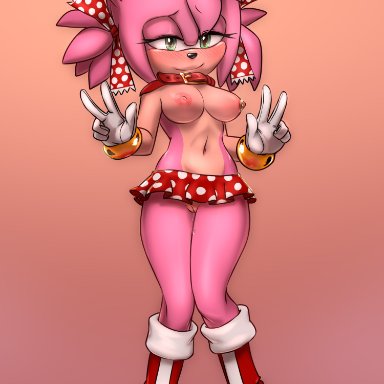sonic (series), sonic the hedgehog (series), amy rose, krazyelf, 15:22, accessory, big breasts, black boots, black clothing, black footwear, black nose, black pupils, blush, bodily fluids, boots