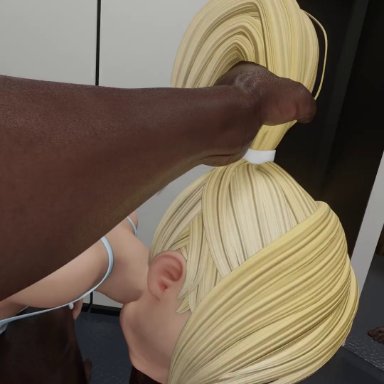 kingdom hearts, namine, dynamitecrocodile, 1girls, 2boys, age difference, blonde hair, dark-skinned male, facefuck, fellatio, from behind, interracial, locker room, oral, small ass