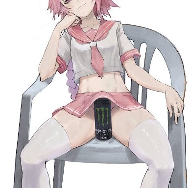 fate (series), astolfo (fate), chair, femboy, monster can, trap, yaoi