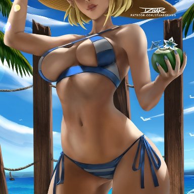 breath of the wild, breath of the wild 2, nintendo, the legend of zelda, princess zelda, zelda (breath of the wild), izhardraws, 1girls, beach, bikini, blonde hair, blue eyes, bocas top, hylian, large breasts