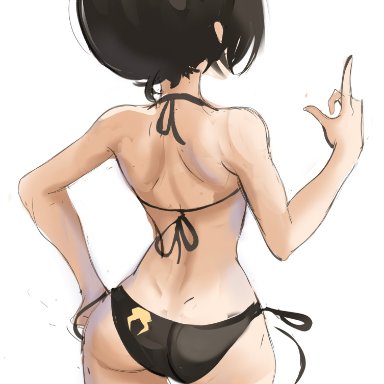 avatar the last airbender, nickelodeon, toph bei fong, rakeemspoon, 1girls, ass, back, back view, backside, bare shoulders, bikini, black bikini, black hair, black swimsuit, black swimwear