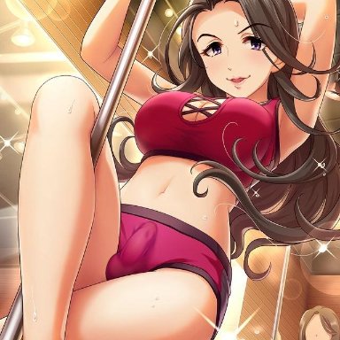 idolmaster, idolmaster cinderella girls, takahashi reiko, anonfutashopper (editor), artist request, 1futa, 2girls, armpits, barefoot, black hair, breasts, brown hair, bulge, bulge through clothing, cleavage