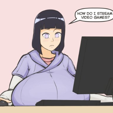 boruto: naruto next generations, naruto, naruto (series), hyuuga hinata, immortalstar, 1girls, asian, asian female, bbw, big breasts, blue hair, bob cut, busty, clothed, clothing