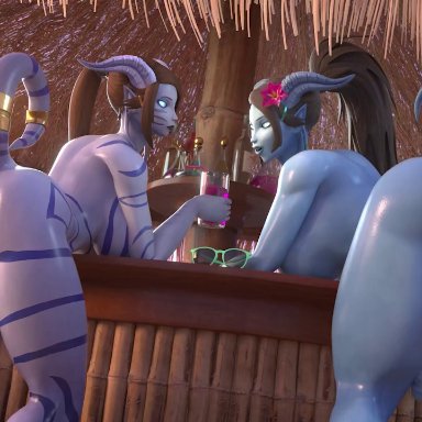 world of warcraft, draenei, tektah, 1futa, 1girls, anus, ass, balls, dickgirl, erection, female, futanari, horn, huge ass, huge balls