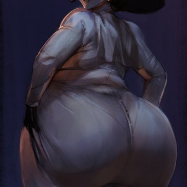 playstation 5, resident evil, resident evil 8: village, alcina dimitrescu, bamboo ale, 1girls, ass, big ass, big butt, dress, eye contact, gigantic ass, huge ass, larger female, looking at viewer