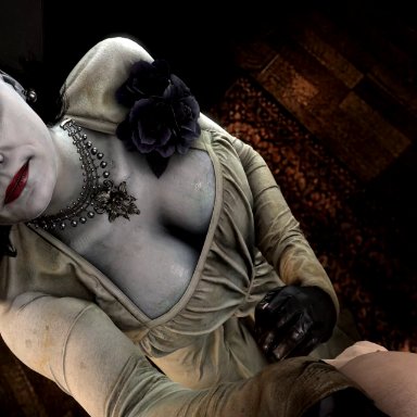 playstation 5, resident evil, resident evil 8: village, alcina dimitrescu, blueberg, cleavage, gloves, handjob, hetero, leather gloves, pale skin, penis, pov, straight, vampire