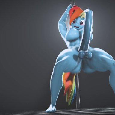 friendship is magic, my little pony, rainbow dash (mlp), screwingwithsfm, abs, anthro, areola, balls, big breasts, big penis, blue skin, breasts, dickgirl, equine, equine penis