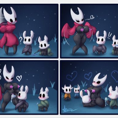 hollow knight, team cherry, hornet (hollow knight), artist-apprentice587, animal humanoid, arthropod, arthropod humanoid, big breasts, black body, black sclera, black skin, blush, bodily fluids, breasts, cloak