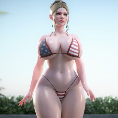 icedev, 1girls, american flag, american flag bikini, bikini, breasts, cleavage, female, female only, huge breasts, solo, thick thighs, voluptuous, wide hips, 3d