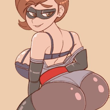 disney, pixar, the incredibles, elastigirl, helen parr, lewddragon5, ass, back view, big ass, big breasts, big butt, bra, breasts, brown eyes, brown hair