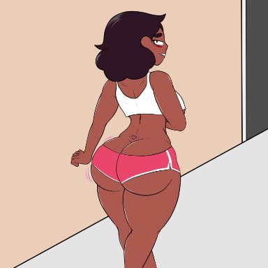 cartoon network, steven universe, steven universe future, connie maheswaran, scarecorrode, 1girls, ass, bimbo, crop top, dark-skinned female, dark-skinned female ass, dark skin, large ass, looking at viewer, looking back