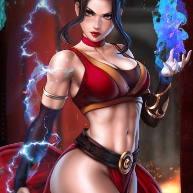 avatar the last airbender, nickelodeon, azula, dandon fuga, 1girls, abs, bare shoulders, big breasts, breasts, brown eyes, brown hair, child bearing hips, cleavage, clothed, clothing