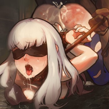 fire emblem, fire emblem: three houses, nintendo, lysithea von ordelia, miyako omty, 1girls, ass, bent over, big ass, blindfold, bondage, broken rape victim, choking, collar, crying