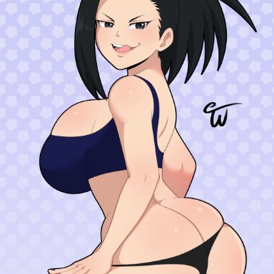 my hero academia, momo yaoyorozu, truewaifu, 1girls, ass, black eyes, black hair, blush, breasts, butt crack, come hither, female, female only, huge ass, large breasts