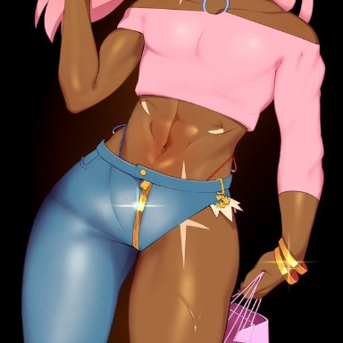 doom, imp (doom), combos-n-doodles, 1boy, bag, bare shoulders, black sclera, bracelet, clothing, dark-skinned femboy, dark-skinned male, dark skin, demon, demon boy, femboy