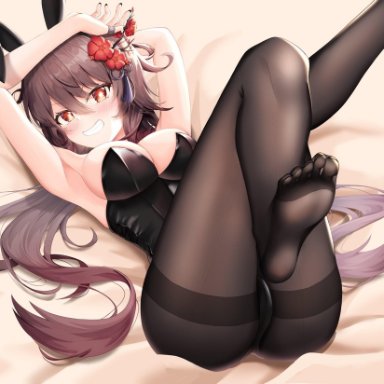 genshin impact, hu tao (genshin impact), bunny ears, bunny girl, bunnysuit