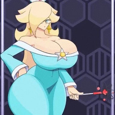 mario (series), nintendo, super mario galaxy, princess rosalina, doodlewill, 1girls, ass expansion, big breasts, breast expansion, breasts, cleavage, female, female only, huge ass, huge breasts