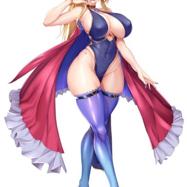 fate/grand order, fate (series), artoria pendragon, artoria pendragon (lancer), sakuraoo, adapted costume, alternate costume, bare shoulders, belly, big breasts, blonde hair, blue clothes, blue clothing, blue legwear, braid