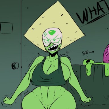 steven universe, peridot (steven universe), repomorame, 1girl, 1girls, after masturbation, angry, breasts, breasts bigger than head, comedy, dildo, female focus, female only, huge ass, huge breasts