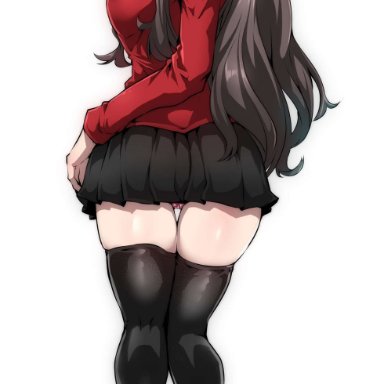 fate/stay night, fate (series), tohsaka rin, gggg, 1girls, alternate breast size, female, female only, upskirt