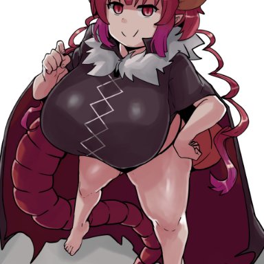 miss kobayashi's dragon maid, iruru, horu, 1girls, breasts, cleavage, female, female only, huge breasts, solo, thick thighs, wide hips