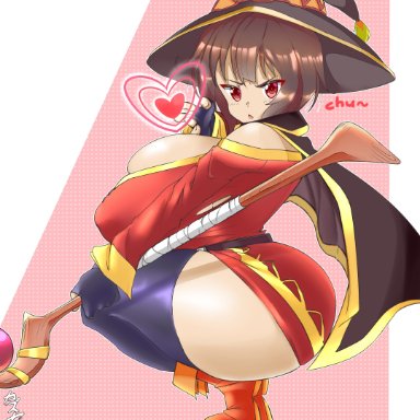 megumin, kazuya zoey, 1girls, aged up, ass, breasts, busty, child bearing hips, clothing, crouching, curvaceous, curvy figure, female, huge ass, huge breasts