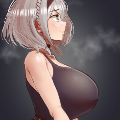 hololive, shirogane noel, aestheticc-meme, 1girls, bare shoulders, big breasts, breasts, clothed, clothes, clothing, female, female only, huge breasts, human, human only