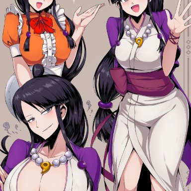 capcom, gyakuten saiban, maya fey, mia fey, suzusiigasuki, big breasts, black eyes, black hair, cleavage, female only, maid uniform, possession, 2021, tagme