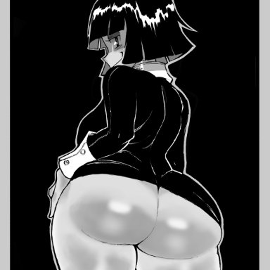 the oblongs, creepy susie, tecfuzz, 1girls, ass, back view, bangs, big ass, big butt, black dress, black hair, bubble ass, bubble butt, child bearing hips, female