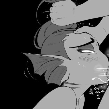 undertale, undyne, haaru, anthro, anthro penetrated, blush, bodily fluids, deep throat, domination, duo, faceless male, fellatio, female, female focus, female on human