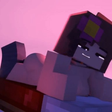 minecraft, jenny belle, original character, slipperyt, ass, bed, beveledblock (artist), black stockings, blue eyes, breasts, brown hair, female, female only, nude, outside