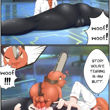 chainsaw man, makima (chainsaw man), pochita (chainsaw man), a1ibaba, anal, anthro, backsack, instant loss 2koma, splits