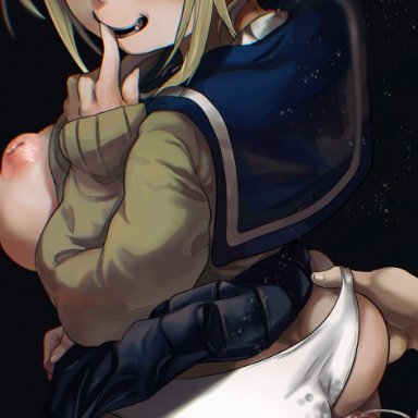 my hero academia, himiko toga, noblood, ryandomonica, ambiguous penetration, arched eyebrows, ass, ass grab, ass press, big ass, big breasts, big thighs, blonde hair, blue skirt, breasts