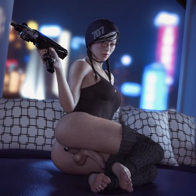 rainbow six, rainbow six siege, tom clancy, dokkaebi (rainbow six), skykliker, 1futa, anal, ass, bad trigger discipline, balls, beanie, breasts, buttplug, clothed, clothing