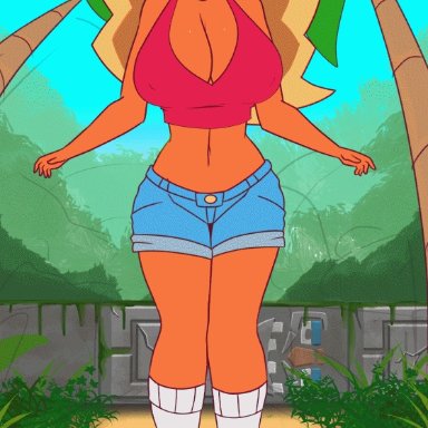 crash (series), tawna bandicoot, scruffmuhgruff, 1girls, anthro, big breasts, bouncing breasts, breasts, cleavage, female, female only, furry, large breasts, animated