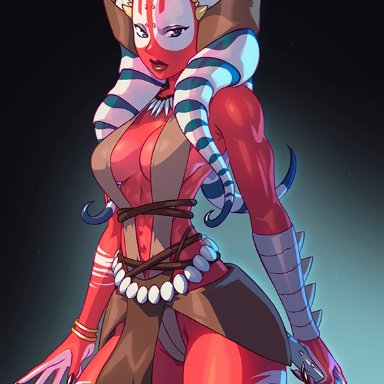 star wars, jedi, shaak ti, togruta, kajinman, 1girls, alien, alien girl, blue eyes, breasts, cleavage, clothed, facepaint, female, female only