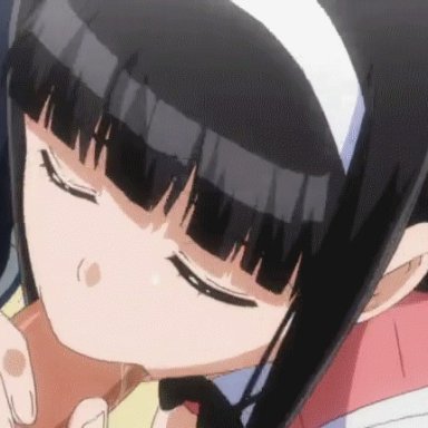 kanojo x kanojo x kanojo, byakudan midori, black hair, cum, cum in mouth, cum inside, cumdrip, deepthroat, fellatio, handjob, happy sex, oral, purple eyes, sex, sucking