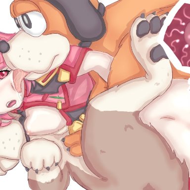 duck hunt, nintendo, super smash bros., super smash bros. ultimate, xenoblade (series), xenoblade chronicles 2, duck hunt dog, pyra, anal, anus, blush, canine, impregnation, red eyes, red hair