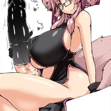 fate/grand order, fate (series), tamamo (fate) (all), tamamo vitch, 148bpm, kanon (148bpm), 1futa, animal ears, big balls, big breasts, big penis, bottomless, breasts, chinese clothes, clothed