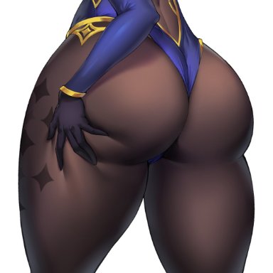 genshin impact, mona (genshin impact), mahou kyuuri, 1girls, ass, big ass, big butt, butt, female, female only, gloves, leotard, pantyhose, solo, solo female