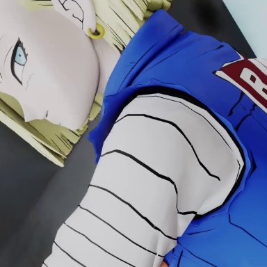 dragon ball, android 18, kishi, 1girls, blonde hair, blue eyes, bouncing ass, bouncing breasts, cameltoe, cleavage, curvy, erect nipples, female, huge areolae, huge ass